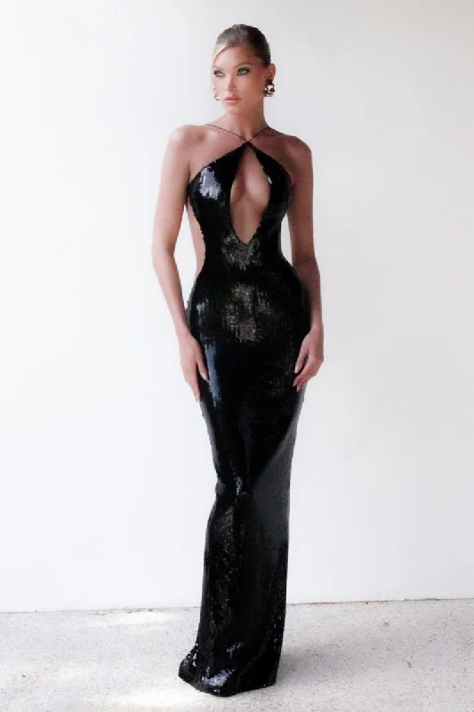 Caroline Sequin Backless Maxi Dress Comfortable Maxi Dress with Sleeves
