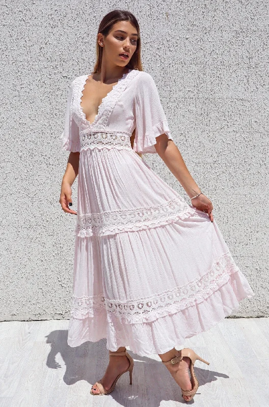 Charlotte Boho Maxi Dress - Baby Pink Trendy Floral Print Maxi Dress