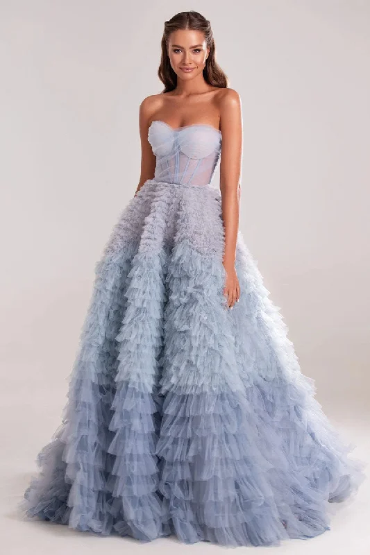 Chasing Desire Strapless Frill-Layered Maxi Dress Elegant Maxi Dress with Lace