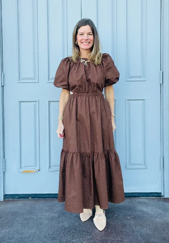 Chocolate Poplin Maxi Dress Casual Maxi Dress with Pockets