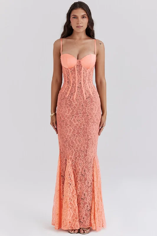Cordelia Sorbet Lace Godet Maxi Dress Fashionable Button-Down Maxi Dress