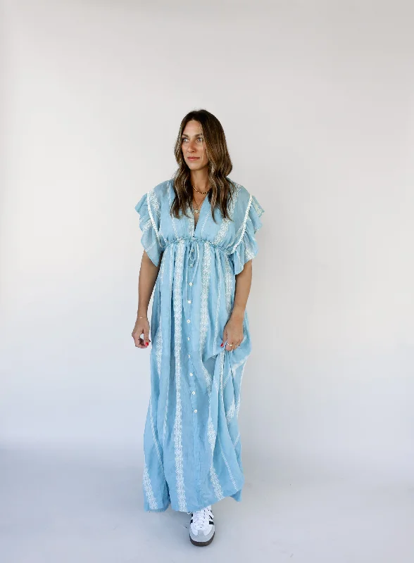 Dalia Embroidered Maxi Dress Fashionable Button-Down Maxi Dress