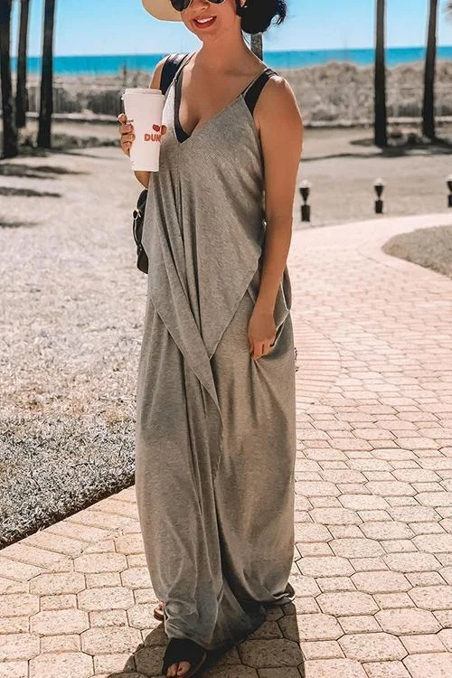 Deep V Neck Slip Maxi Dress Stylish Button-Up Maxi Dress