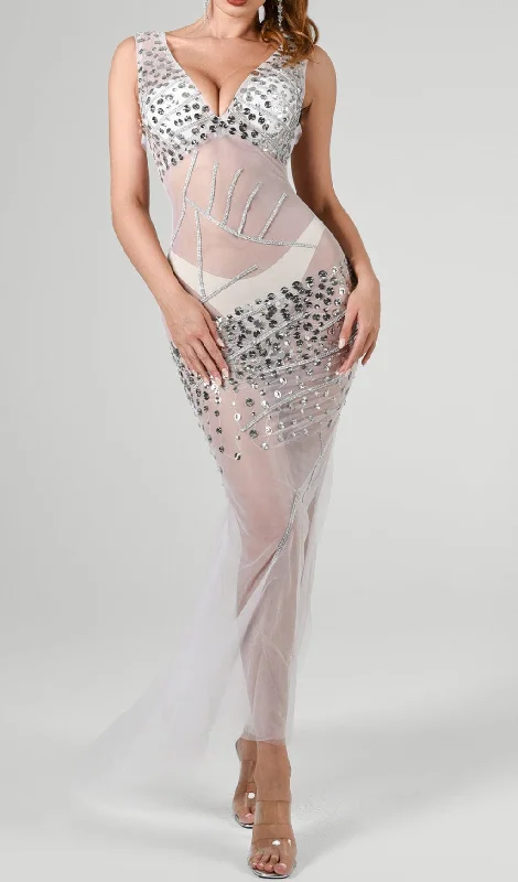 DITAYA MESH DIAMONATE MAXI DRESS Classic Strapless Maxi Dress