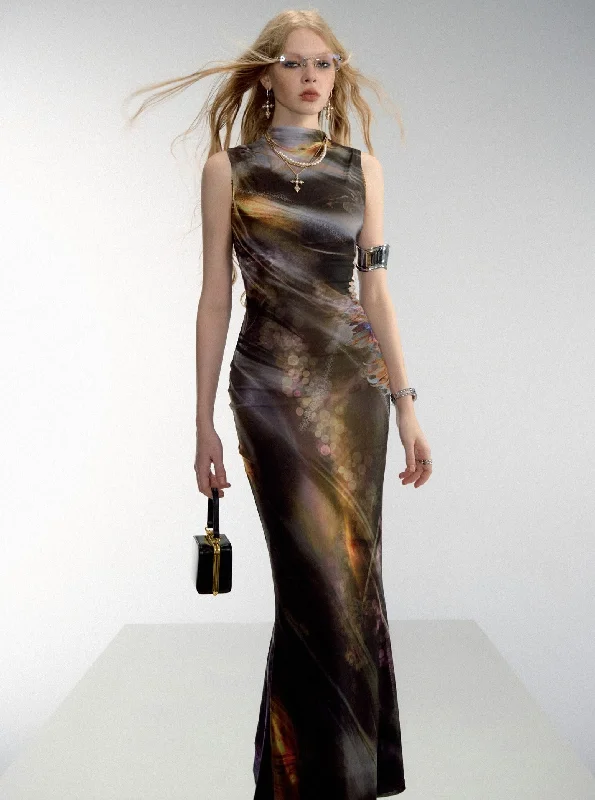 Aurora Borealis Sleeveless Maxi Dress Comfortable Cotton Maxi Dress