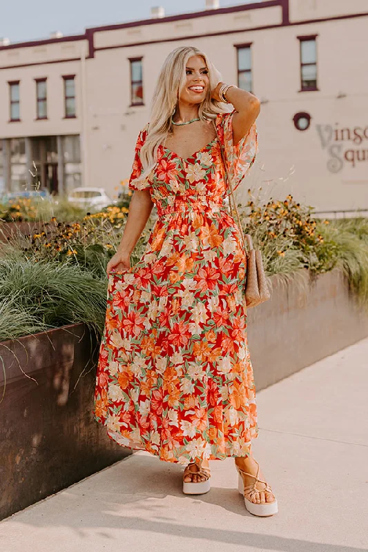 Fall Harvest Floral Maxi Dress Curves Fashionable Chiffon Tiered Maxi Dress