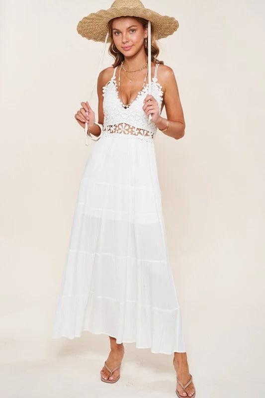 Floral Lace Bustier Maxi Dress Elegant Maxi Dress with Pockets