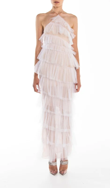 FRINGED  BACKLESS MAXI DRESS Stylish A-Line Maxi Dress