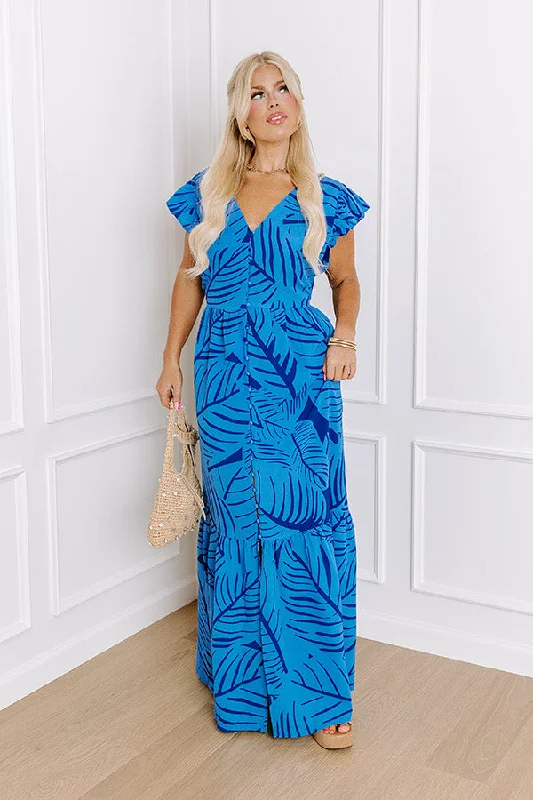 Front Porch Sippin' Maxi Dress in Blue Curves Stylish Button-Up Maxi Dress