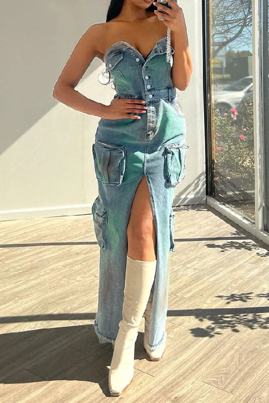 Gradient Smart High Split Maxi Dress Stylish Maxi Dress with Pleats