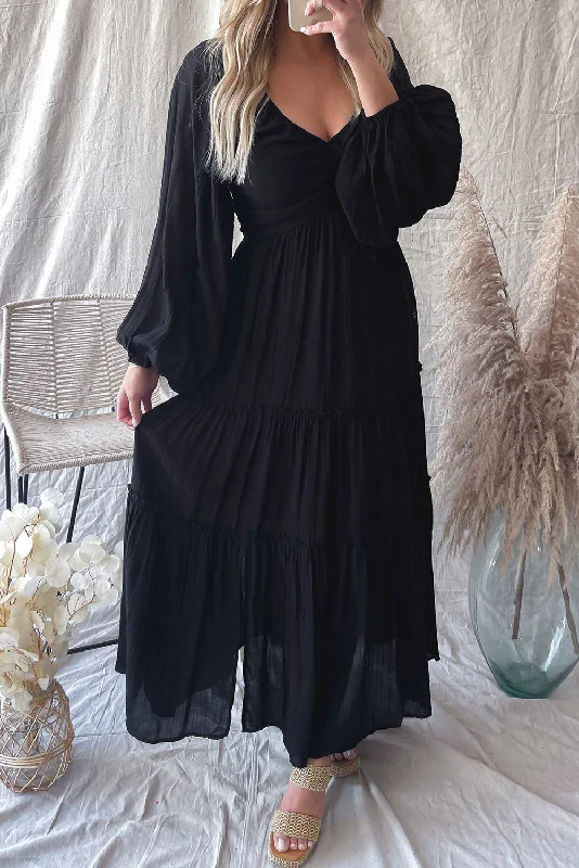 Green V Neck Bowknot Cutout Frill Tiered Maxi Dress Fashionable High-Low Maxi Dress