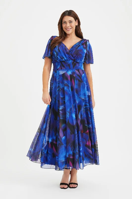 Isabelle Blue Rose Float Sleeve Maxi Dress Trendy Floral Print Maxi Dress