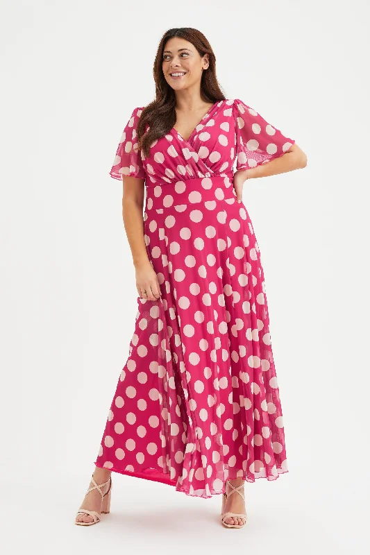 Isabelle Cerise Cream Lollidot Print Float Sleeve Maxi Dress Trendy Floral Print Maxi Dress Isabelle Cerise Cream Lollidot Print Float Sleeve Maxi Dress Trendy Floral Print Maxi Dress