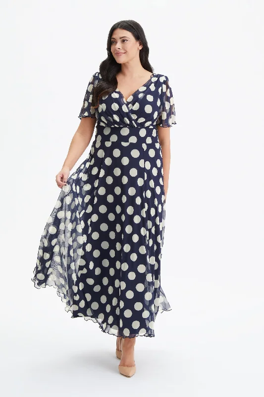 Isabelle Navy Cream Float Sleeve Maxi Dress Elegant Maxi Dress with Belt