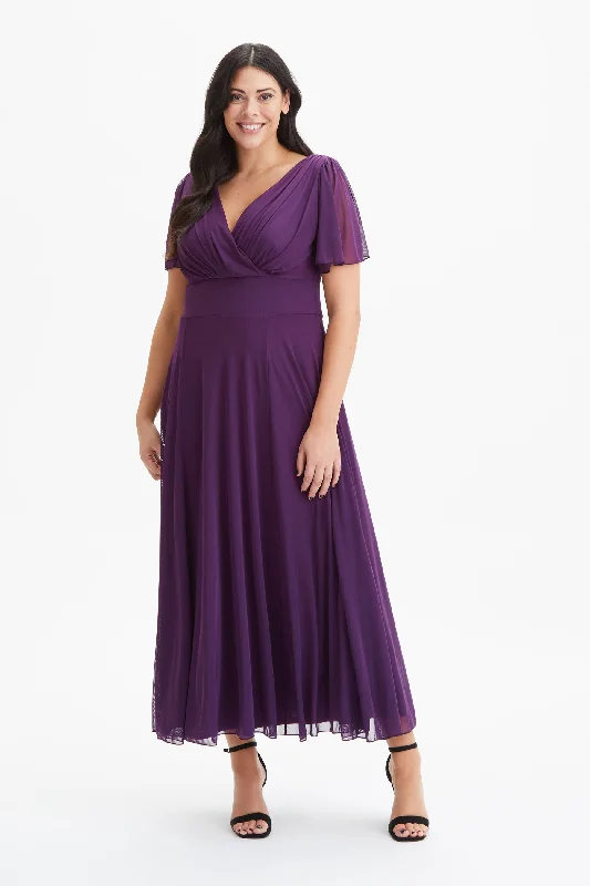 Isabelle Purple Float Sleeve Maxi Dress Comfortable Long-Sleeve Maxi Dress
