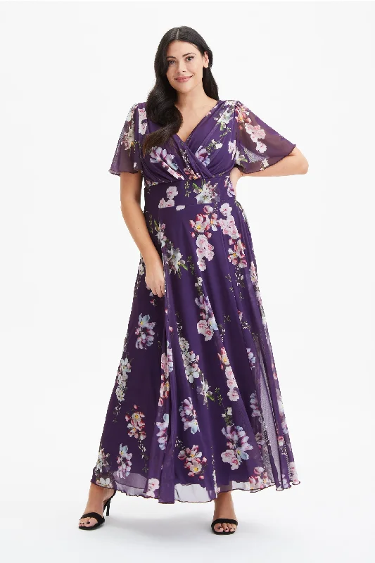 Isabelle Purple Pink Float Sleeve Maxi Dress Fashionable Halter Neck Maxi Dress