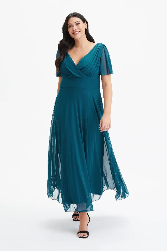 Isabelle Teal Float Sleeve Maxi Dress Comfortable Flowy Maxi Dress