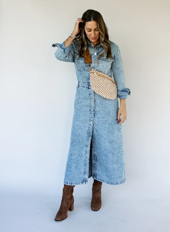 Jules Denim Maxi Dress Comfortable Long-Sleeve Maxi Dress