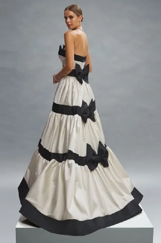 Karen Colorblock Bowknot Maxi Dress Fashionable High-Low Maxi Dress
