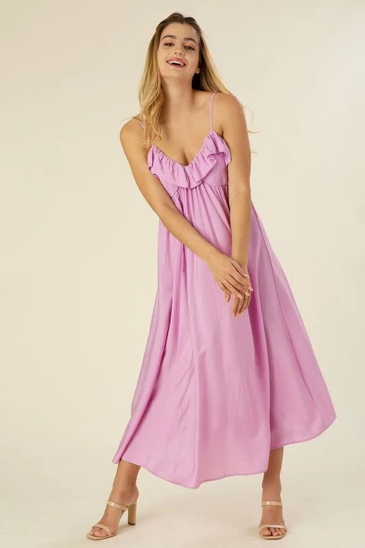 Lavender Maxi Dress With Ruffle Top Elegant Floral Maxi Dress