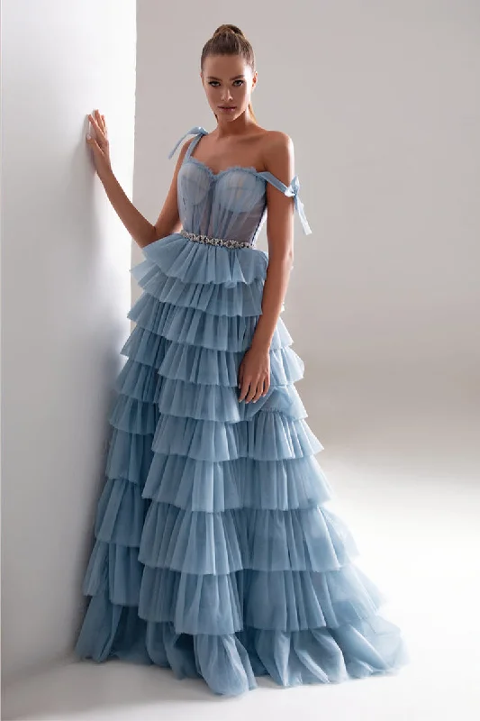 Love Stays True Frill-Layered Tulle Maxi Dress Trendy Fit-and-Flare Maxi Dress