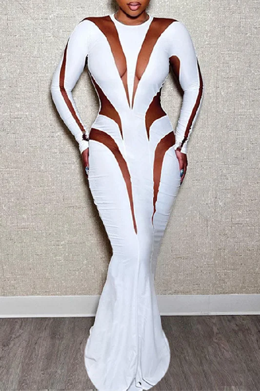 Mesh Patchwork Kitsch Fishtail Maxi Dress Stylish Longline Maxi Dress