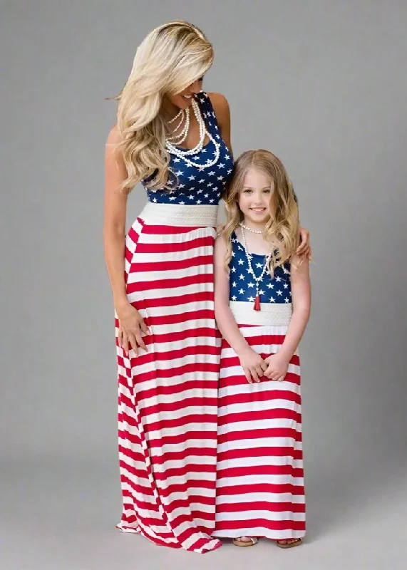Mother Daughter Flag Maxi Dress Elegant Maxi Dress with Drapes