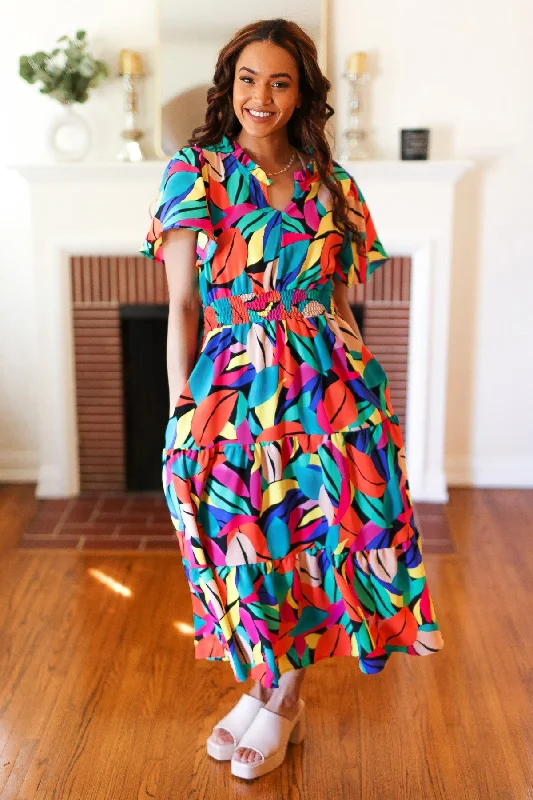 Be Bold Multicolor Abstract Tropical Print Smocked Waist Maxi Dress Comfortable Fitted Maxi Dress Be Bold Multicolor Abstract Tropical Print Smocked Waist Maxi Dress Comfortable Fitted Maxi Dress