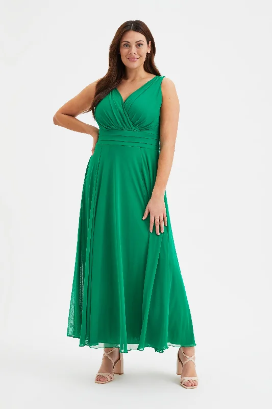 Nancy Marilyn Solid Green Mesh Maxi Dress Trendy Short Sleeve Maxi Dress