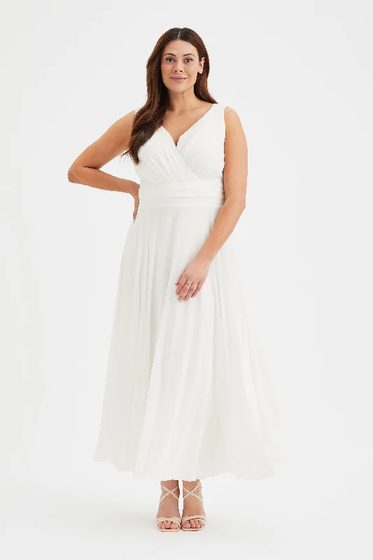 Nancy Marilyn Solid Ivory Mesh Maxi Dress Elegant Wraparound Maxi Dress