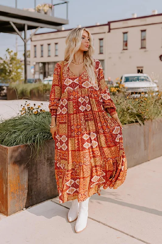 Orchard Oasis Paisley Maxi Dress in Wine Fashionable Printed Maxi Dress
