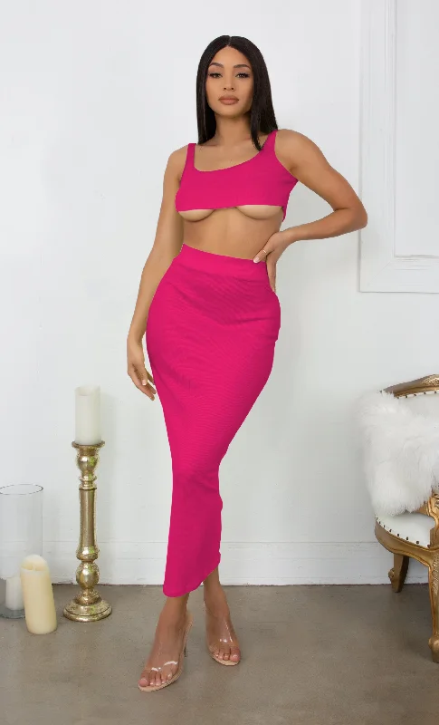 Playing With Fire Fuchsia Pink Under Boob Sleeveless Scoop Neck Crop Top Two Piece Bodycon Casual Maxi Dress Classic Black Maxi Dress Playing With Fire Fuchsia Pink Under Boob Sleeveless Scoop Neck Crop Top Two Piece Bodycon Casual Maxi Dress Classic Black Maxi Dress