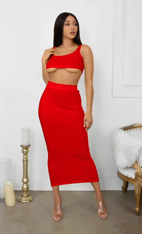 Playing With Fire Red Under Boob Sleeveless Scoop Neck Crop Top Two Piece Bodycon Casual Maxi Dress Fashionable High-Waist Maxi Dress Playing With Fire Red Under Boob Sleeveless Scoop Neck Crop Top Two Piece Bodycon Casual Maxi Dress Fashionable High-Waist Maxi Dress