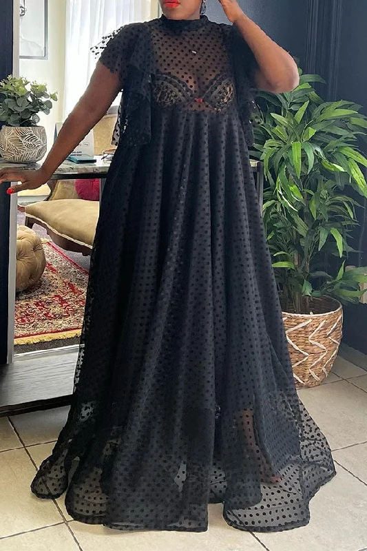 Polka Dot Lace Undeniable A-Line Maxi Dress Stylish Long Sleeve Maxi Dress