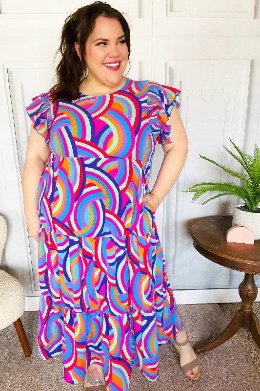 Feel Your Best Purple Abstract Print Smocked Ruffle Sleeve Maxi Dress Fashionable Asymmetrical Maxi Dress Feel Your Best Purple Abstract Print Smocked Ruffle Sleeve Maxi Dress Fashionable Asymmetrical Maxi Dress