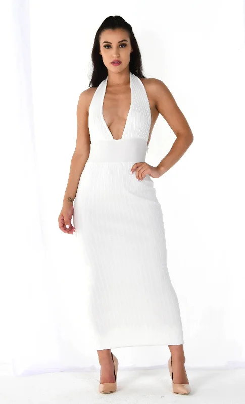 Roll The Dice White Bandage Sleeveless Ribbed Plunge V Neck Halter Backless Bodycon Maxi Dress Chic Summer Floral Maxi Dress Roll The Dice White Bandage Sleeveless Ribbed Plunge V Neck Halter Backless Bodycon Maxi Dress Chic Summer Floral Maxi Dress