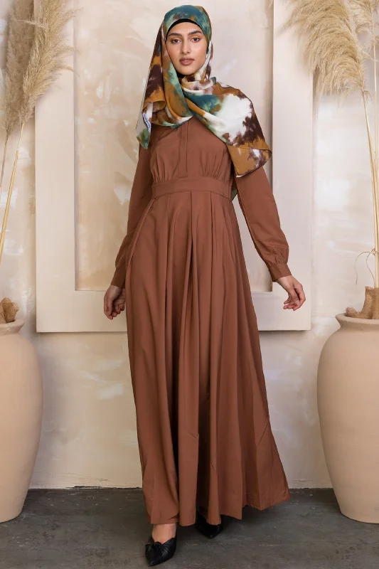 Rusty Brown Lattice Abaya Maxi Dress Elegant Wraparound Maxi Dress