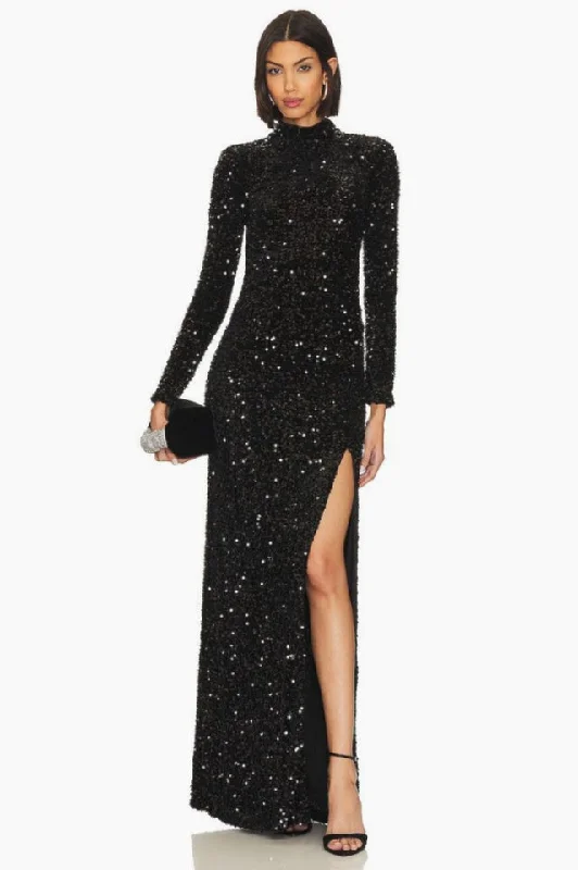 Sequin Embellishments Slit Maxi Dress Cozy Knitted Maxi Dress