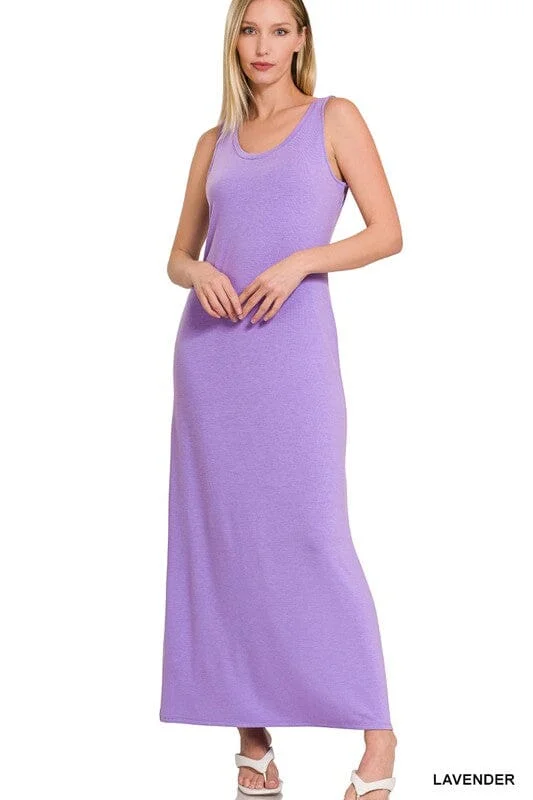 SLEEVESS FLARED SCOOP NECK MAXI DRESS Fashionable Open-Back Maxi Dress