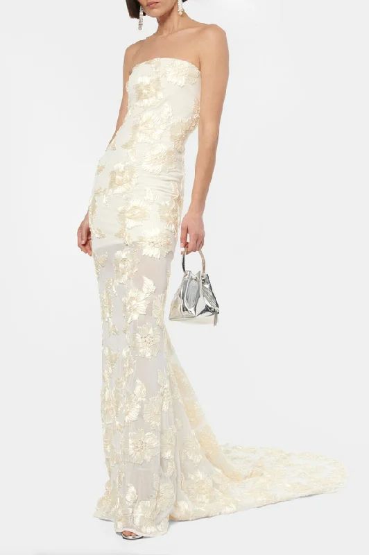 Strapless Floral Tail Maxi Dress Trendy Fit-and-Flare Maxi Dress
