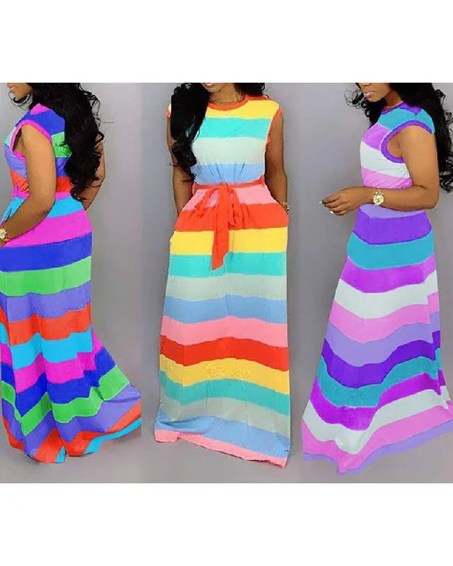 Striped Colorblock Sleeveless Maxi Dress Elegant Velvet Maxi Dress