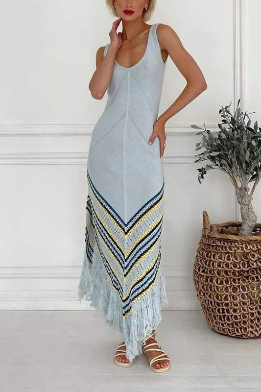 STRIPES TASSEL MAXI DRESS Cozy Longline Maxi Dress