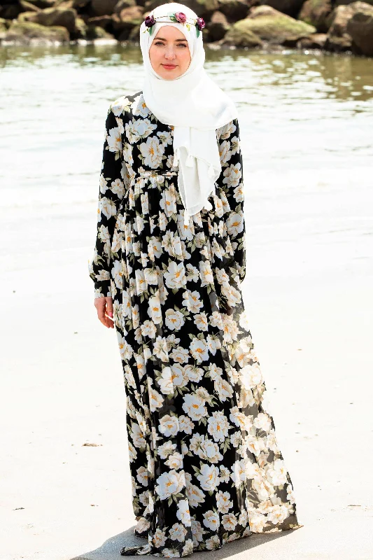 Black & White Sunflower Maxi Dress-CLEARANCE Comfortable Fitted Maxi Dress