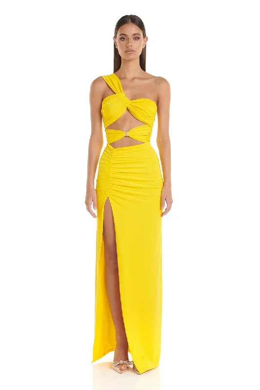 Superlative Elegance Yellow Maxi Dress Stylish Maxi Dress with Frills