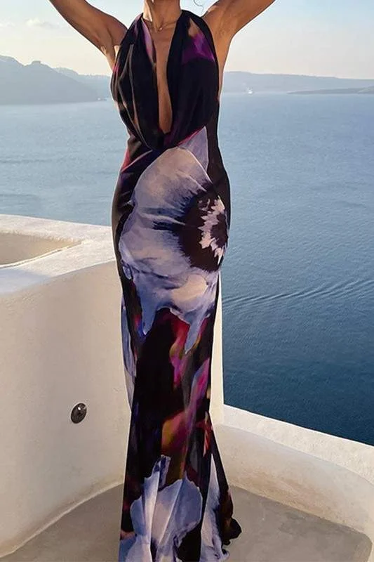 TIE DYE COWL MAXI DRESS Elegant Wraparound Maxi Dress