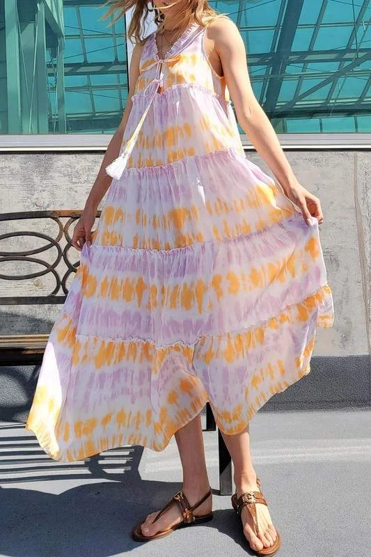 TIE DYE EVENING MAXI DRESS Comfortable Casual Maxi Dress