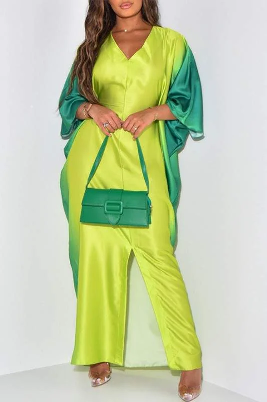 TIE DYE V NECK MAXI DRESS Fashionable Open-Back Maxi Dress