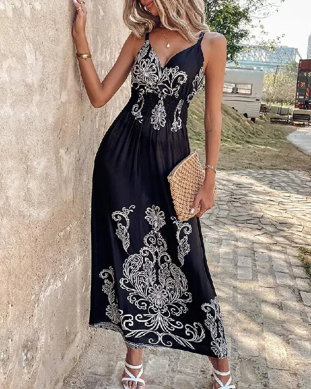 TRIBAL PRINT BUTTERFLY LACE MAXI DRESS Trendy Maxi Dress with Lace