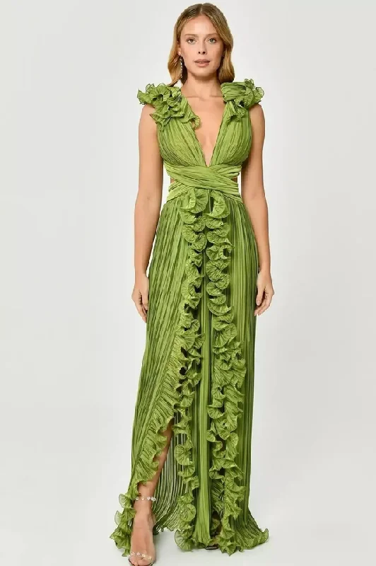 V-Neck Cut-Out Pleated Split Maxi Dress Cozy Cold-Shoulder Maxi Dress