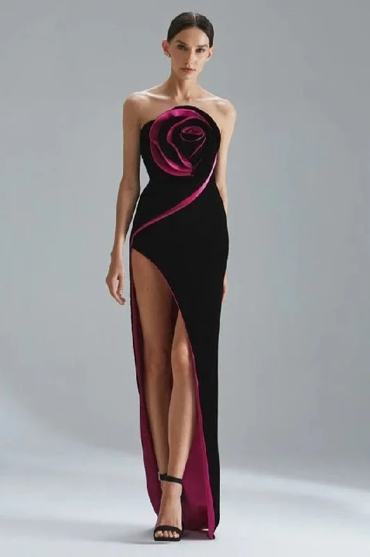 Velvet Flower Slit Maxi Dress Elegant Wraparound Maxi Dress